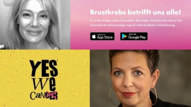 Pink Ribbon und Yeswecan!cer wollen mit Tabus um Brustkrebs brechen - Christina Kempkes, Christina Kempkes, Kommunikationsspezialistin bei Awareness Deutschland für Pink Ribbon und Alexandra von Korff, Geschäftsführerin von Yeswecan!cer - Quelle: Pink Ribbon Deutschland, Screenshot Breastcare-App, Yeswecan!cer